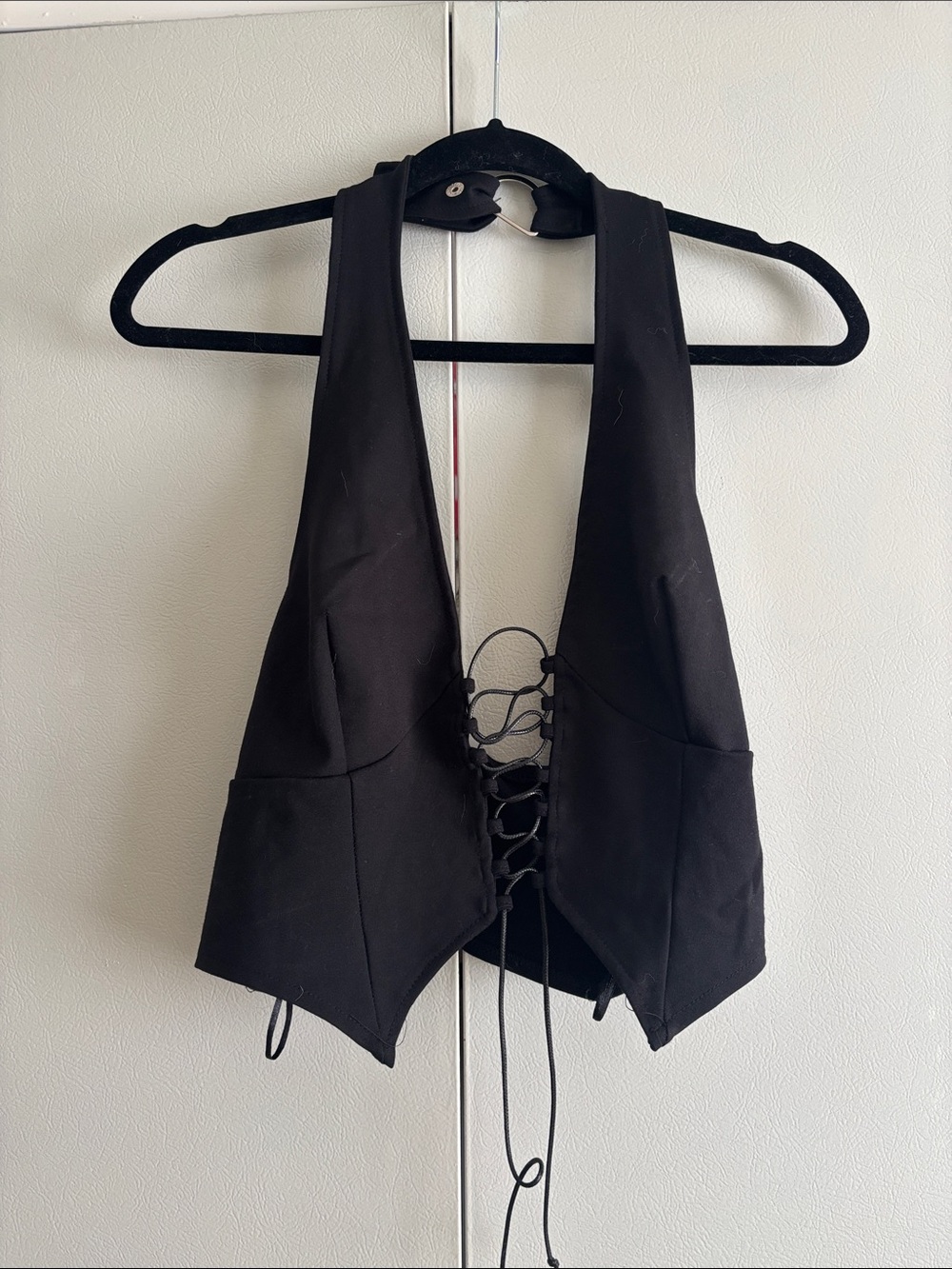 Fashion Nova Black Lace-Up Crop Vest